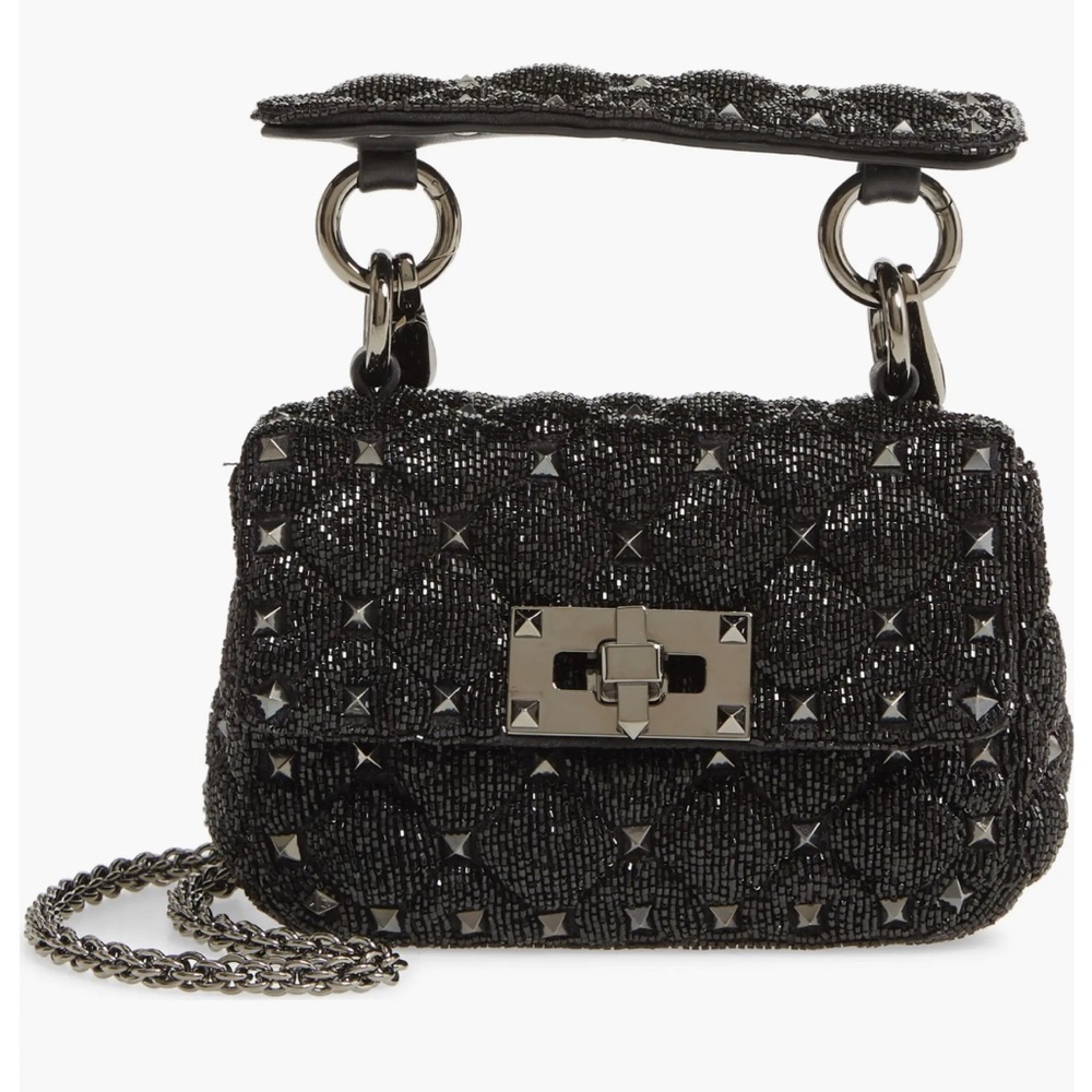 Valentino Micro Spike.It Rockstud Beaded Shoulder Bag - BLACK